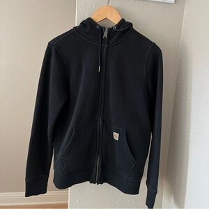 Carhartt Full Zip Hoodie Womens Small 4/6 Black Hooded Relaxed Fit